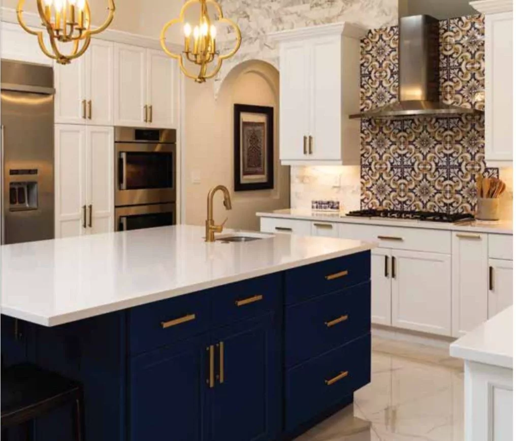 Navy island with gold accents by The Flip Fixer