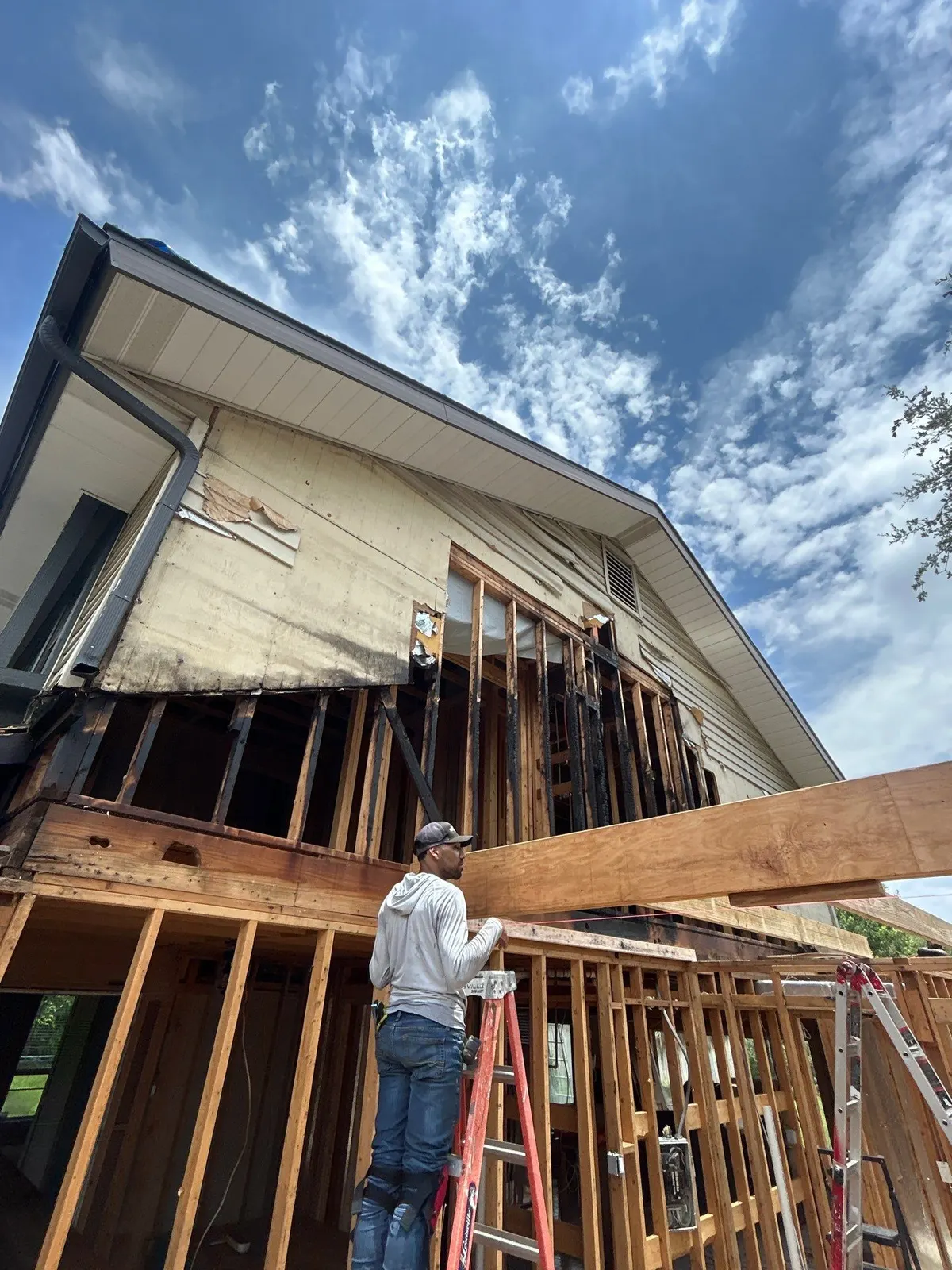 Structural framing on fire rebuild by The Flip Fixer